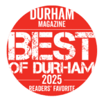 A red circle logo says Durham Magazine Best of Durham 2025 Reader's Favorite